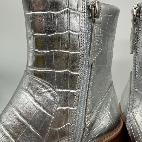 Fitflop Kinbey Croc Embossed Ankle Metallic Silver Boot Shoes Womens Size 6 - Picture 10 of 15